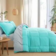 5/7pcs Reversible Comforter Set With Sheets, All-Seasons Bed In A Bag,Twin/Full/Queen/King Size, Thread Count 300, Lightweight, Machine Washable - Màu ngọc lam và màu xám - Xem 4