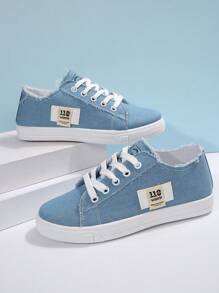 Sapatos De Lona Feminino Baixo Com Sola Grossa, Tênis De Moda Plana Confortáveis E Clássicos Para Caminhadas Casuais E Esportes