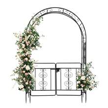 SUNROAD 7ft Double Layer Arched Roof With Black Wrought Iron Arched Courtyard Gate - Black - View 6