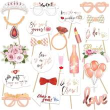 AFYPRTY 23pcs Wedding Photo Props Rose Gold Photo Booth Paper Props Handheld Photo Props Paper Hot Stamping Party Decorations For Wedding Party Decoration Gifts Birthday Graduation