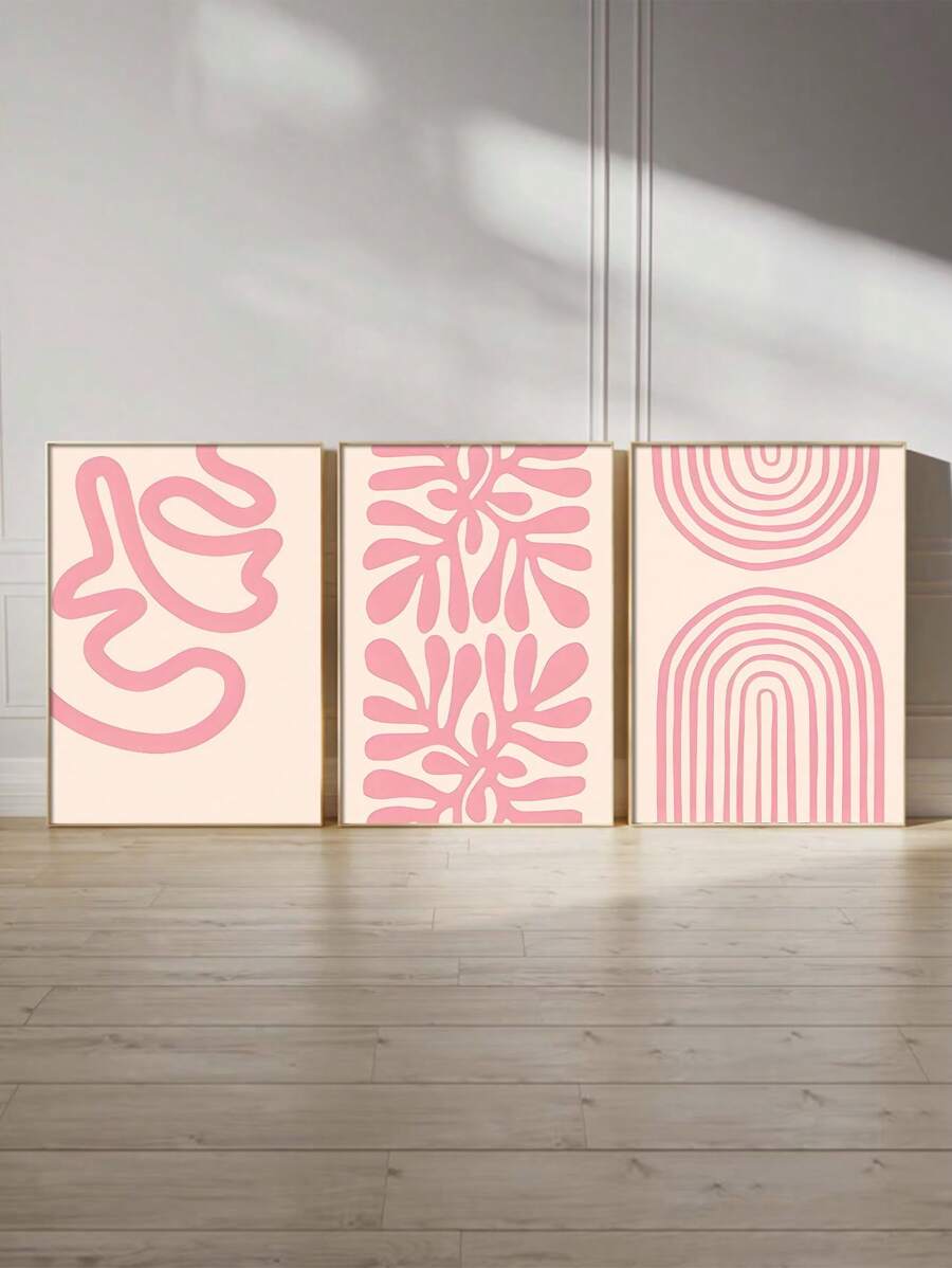 3pcs/Set Canvas Poster Pink Abstract Art, Bedroom, Office, Living Room, Cafe, Bar, Home And Dorm Room Wall Decor, Unframed - Multicolor - View 1