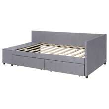 Cama doble con plataforma y almacenamiento en forma de L tapizada, en color gris - Gris + Terciopelo + Twin - Ver 11