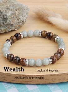 1pc Prosperity And Success Bracelet, Tiger Eye & Green Jadeite Wealth & Luck Bracelet, Healing Positive Energy Spiritual Meditation Jewelry Gifts For Women Men