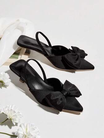 Höst/vinter Dam Söta Rosett Bekväma Spetsig Tå Halkfria Höga Klackar (Asymmetrisk Skärning Ovandel), Eleganta, Kitten Heels, Fest