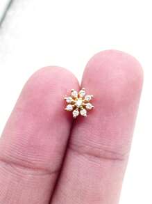 1 件时尚花朵水钻鼻钉，微镶嵌合成方晶锆石，适合女性日常佩戴