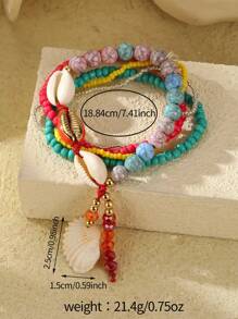 5pcs Set Women's Bohemian Style Beaded Shell Decor Bracelets