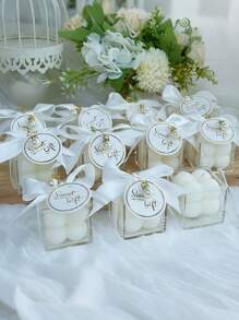 1 طقم (يشمل 1 شمعة معطرة + 1 صندوق شفاف + ربطة عنق زفاف + قلادة) / 10 قطع طقم شمع رغوي، شموع طاولة حفلات الزفاف، برائحة الخزامى، شمع صويا، الشموع موضوعة في صندوق أكريليك، تأتي مع بطاقة شريط، هدية زفاف، هدية عيد، ديكور المنزل - متعدد الألوان - مشاهدة 5