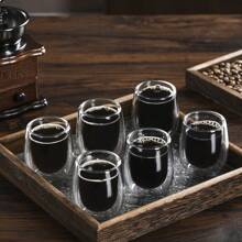 意式浓缩咖啡杯套装 4-6 件套，双层玻璃咖啡杯 4 盎司，透明玻璃咖啡杯隔热意式浓缩咖啡杯硼硅酸盐双层玻璃杯意式浓缩咖啡小玻璃杯，隔热耐热玻璃杯（无手柄）返回学校 - 透明 - 查看 1