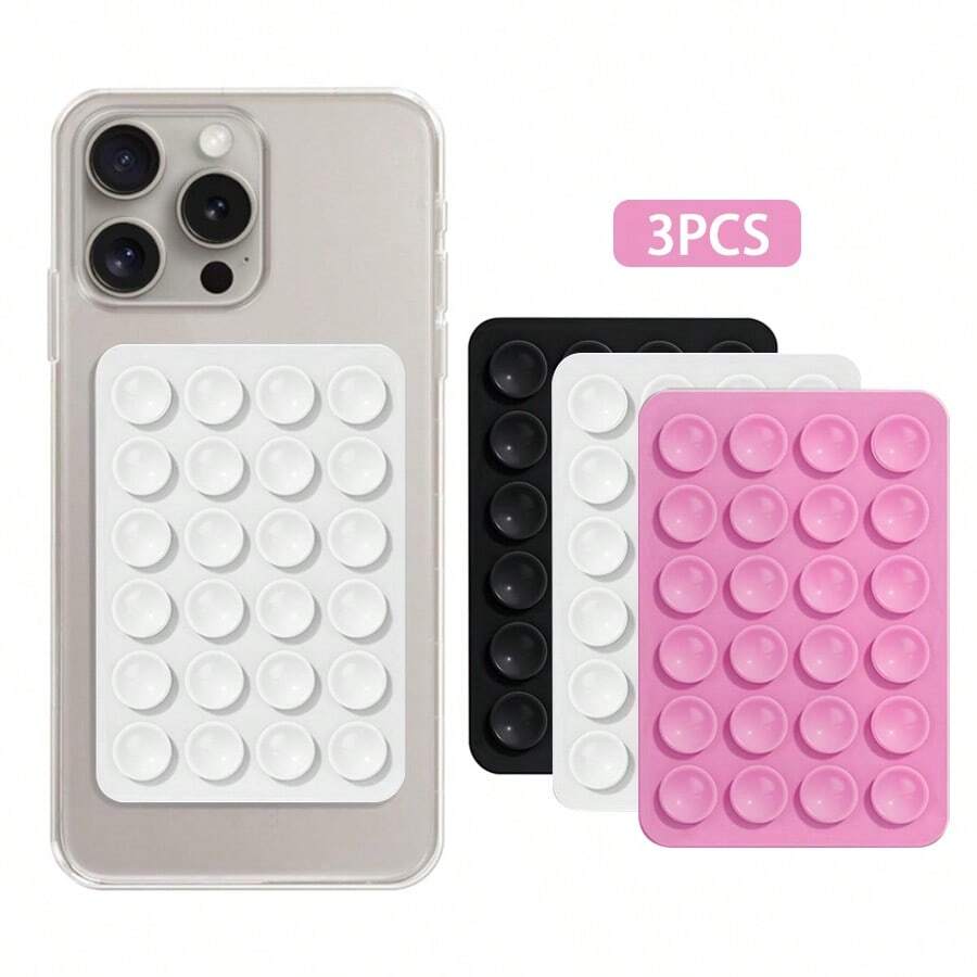3pcs Silicone Suction Cup Square Single-Sided Silicone Suction Cup Multi-Functional Mobile Phone Leather Case Silicone Mobile Phone Suction Cup Holder Compatible With IPhone, Android Phone, Gift For Birthday, Family, Friends Phone Holder, Phone Stand, Phone Accessories