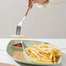 1 Pc Thick 10-Inch Leaf-Shaped Japanese-Style Divided Plate With Sauce Compartments, For Dumplings, Snacks, Cakes, Sushi - Multicolor - View 5