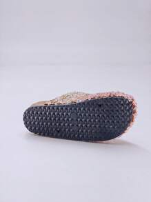 roulvxiang Novas sandálias rasteiras, sapatos mule sem cadarço, sapatos casuais à prova d'água para casa/férias com slides brilhantes de diamante, sola grossa, sandálias rasteiras sem cadarço para mulheres - Damasco - Ver 7