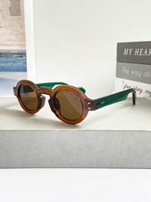 New Retro Color Block Round Small Frame Fashion Fashion Glasses For Men And Women, Outdoor Versatile Suitable For Holiday Party, Daily Wear Eyewear