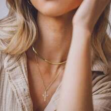 1pc Gold Cross Necklace With Suspended Crown Design, Delicate Luxurious Clavicle Chain, Copper Metal For Women Evening Wear, Holiday Gift