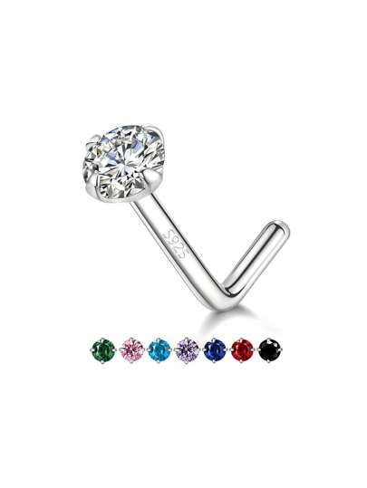 BALMORA 1 Piece Of Sterling S925 Silver Exquisite Elegant Minimalist Mini Colorful Single Round Zirconia Gold Nose Ring For Women Party Daily Wearing Friend Jewelry Gift