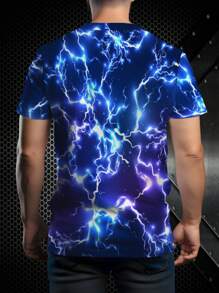 Full Print 3D Lightning Graphic Men Short Sleeve T-Shirt, And Eye-Catching - Black - View 2