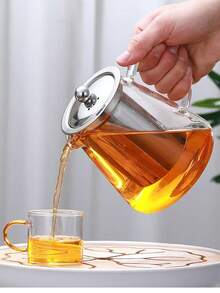 1pc Glass Teapot With 304 Stainless Steel Filter, High Borosilicate Glass, Straight Body Steel Infuser Teapot, Large Capacity Triangle Pot - Multicolor - View 12