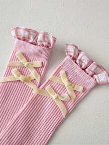 Girls' Bow Decor Mid-Calf Socks, Versatile Lightweight Kids Princess Socks For Spring & Fall