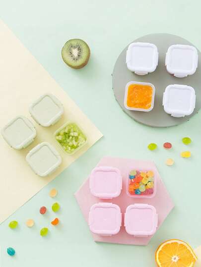 4 件装多色迷你加厚密封午餐盒、婴幼儿食品容器、果酱储存盒、多种颜色小冰箱午餐盒、可微波炉加热