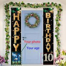 2pcs Customized Birthday Party Backdrop & Door Sign With Photo, Name & Age, Durable Rose Gold Happy Birthday Decorations, Perfect For Indoor & Outdoor Party Celebration