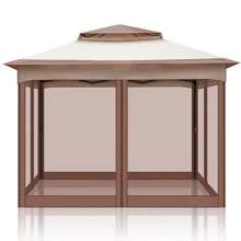 SUNROAD 3.3 X 3.3m White Oxford Cloth Folding Garden Shed Right Angle 4 Sides Wire Mesh Canopy Shed Plastic Spray Iron Pipe Portable - Khaki - View 5