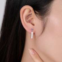 1 Pair 925 Silver Square & Round Blue Sapphire Geometric Letter French Style Simple Letter Stud Earrings For Women