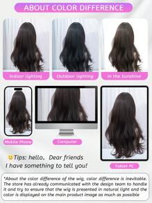SHUDUO 1 Piece Synthetic Heat-Resistant Wavy Hair Wig, Black-Brown, 28-Inch Long, Center Split Bangs, Made With Fibers For Daily Use, Natural And Realistic Wig (Accessories Not Included)