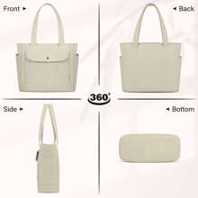 Tote Bag For Women Large Corduroy Handbags For Women With Zipper Pockets Laptop Work Bag For Business Shopping College - Beige - View 7