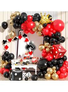 20pcs/117pcs/13pcs Red, Gold, Black Latex Balloons, Red & Black Dice, Gold Crown Balloon Set, Suitable For Party Game Background Decor, Birthday Party Decor, Anniversary, Casino Theme Party Decor - Multicolor - View 2