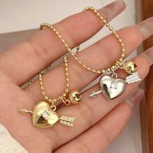 1 件情侣心形箭头/小铃铛吊坠项链，适合情侣佩戴/节日礼物