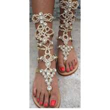 Women's Rhinestone Gladiator Sandals With Shiny Gem Details, Flat Summer Sandals For Beach, Weddings, And Casual Outfits - Perfect For Bridal, Bohemian, And Dressy Occasions - 1125-8-金色 - 查看 5