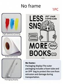 1pc Hand Drawing Encourages Reading Ink Painting Quotes-Printing Canvas -Posters-Wall Arts- Frameless Canvas Paintings - Bedroom, Home Office, Kitchen, Bathroom - Indoor/Outdoor Hanging Pictures Ideal Gift For Wall Decoration, Room Decoration Paintings