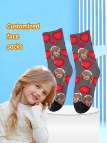 1 Pair Customized Face Design Mid-Calf Socks For Girls And Boys, Personalized Teenage Socks With Photo, Fun Customized Image Mid-Calf Long Socks For Kids, Suitable For Daily Wear, Holidays, Birthdays, And Other Occasions