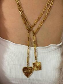 Monlansher 1 pezzo Nuova collana in acciaio inossidabile con ciondolo a forma di cuore, lunga collana da donna alla moda, minimalista e versatile per uso quotidiano
