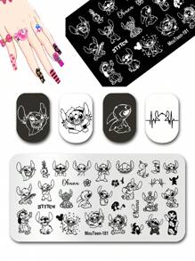 Disney Modello metallico per arte di unghie a tema cartone animato Stitch, timbro per unghie con personaggio carino, piastrina in acciaio per decorazione unghie