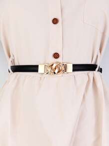 Women's Dress Accessory Summer, Drawstring Waist Belt, Adjustable Fashion Chain Buckle, Simple Dress Strap For Shirt, Solid Color Casual PU Leather Waist Belt
