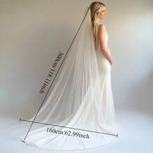 标志性柔软长薄纱婚纱，单层，边缘干净，简约新娘面纱秋季女士服装 - 彩色 - 查看 2