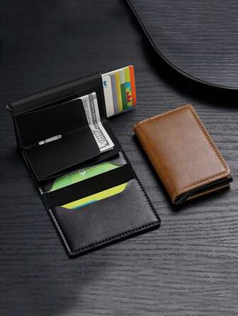 1 st. Anti-diefstalborstel RFID voor heren, automatische flitscreditcard van PU-aluminiumlegering, metalen doos met meerdere kaartsleuven, zilveren tas, kaarthoes, geschikt voor tieners, zomer, casual, buiten, atletiek, vakantie, reizen, afstudeercadeaus of verjaardagskledingaccessoires