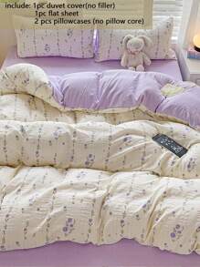 4pcs Bedding Set, Soft Lavender Print Duvet Cover, Suitable For Double Bed Or Single Dorm, Daily Use Beddings Include 1 Duvet Cover, 1 Flat Sheet, 2 Pillowcases (Filler Not Included)