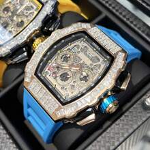 ONOLA-6826F 男士桶形多功能机械自动腕表，橡胶表带，时尚运动冰钻腕表 - 黃色 - 查看 9