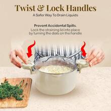 Gotham Steel 8 Qt Large Ceramic Stock Pot For Cooking, Multipurpose Pasta Pot With Strainer Lid For Spaghetti, Soup, Rice, Large Cooking Pots With Lids And Twist & Lock Handles, Dishwasher Safe - White - View 4