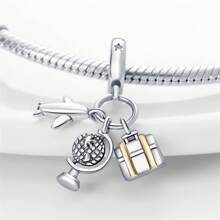 1pc 925 Sterling Silver Space Astronaut Charm Rocket And Planet Earth Charm Airplane And Suitcase Charm Star Moon Charm Suitable For Making Bracelets DIY Jewelry Making Charm Travel Gift Exquisite Women's Jewelry - Multicolor - View 6