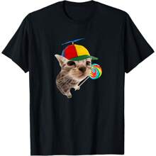 Camiseta de meme de gato tonto con piruleta, camiseta para mujer, regalos, ropa para mujer, estampado de dibujos y letras, algodón cómodo, agradable para la piel, suave y fresca, ropa de verano para mujer. - Negro - Ver 1