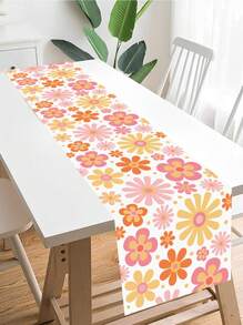 1Pc Retro Daisy Table Runner,180*35cm Polyester Table Cover,Spring&Summer Theme Tablecloth,Spring Decor,Birthday Party Decor,Spring Party Supplies,Kitchen Dining Table Decoration,Wedding Supplies,Bridal Shower Favors,Indoor/Outdoor Holiday Party Supplies,Home Decor,Tabletop Decor,Seasonal Decoration