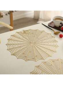 1 pieza Salvamanteles con aislamiento térmico con diseño de telaraña de Halloween, mantel de mesa de PVC con patrón de araña y calabaza recortada, gran posavasos, anti-escaldadura, anti-manchas, fácil de limpiar, decoración protectora de escritorio