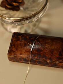 1pc Fashion Diamond-Studded Cross Design S925 Sterling Silver Bracelet, Suitable As Wedding & Bridal Gift For Women - Gold Bracelet - View 9