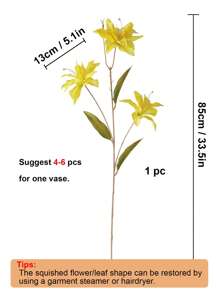 1/3 件 33.5 英寸人造百合假百合人造花婚礼派对装饰花束家居酒店办公室花园工艺艺术装饰 - 黃色 - 查看 2
