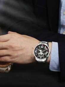 SOKI SOKI 1 chiếc đồng hồ nam, kiểu dáng công sở thường ngày, lịch, dây đeo thép không gỉ, mặt số số, đồng hồ thạch anh cổ điển, thích hợp đeo hàng ngày, làm quà sinh nhật, quà dự tiệc, quà ngày lễ, cũng là món quà lý tưởng cho bản thân hoặc bạn bè. Không kèm hộp đựng. - Bạc - Xem 4