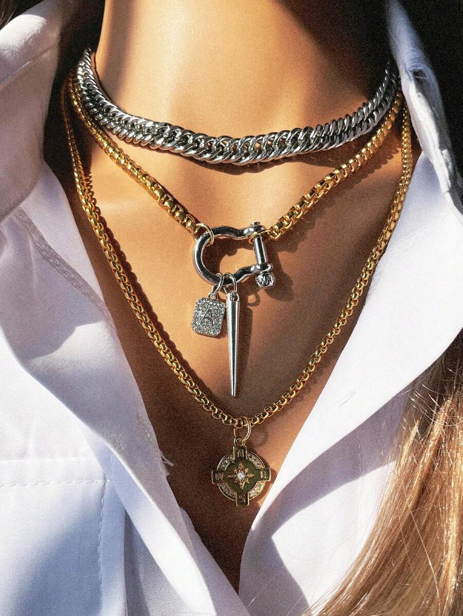 1 Stück Kontrastreicher Hufeisen-Schnallen Halskette mit langem Kegel-Anhänger und Buchstaben-Anhänger, eine Anfangsbuchstabe-Halskette, eine glatte Hufeisen-Schnallen-Halskette, retro und stimmungsvoll, geeignet als tägliches Modeartikel.