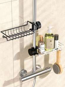 1/2pcs Faucet Stand With Sponge Holder, Soap And Brush Tray - Height And Direction Adjustable, Perfect For Bathroom And Shower Storage Of Towels And Shampoo, Bathroom Accessories - Multicolor - View 9