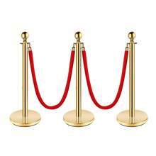 Danolapsi Gold Stanchion Post,Red Carpet Ropes And Pole,Stainless Steel Crowd Control Barriers,Safety Barriers With 5 Ft Velvet Rope For Theaters Parties Wedding Museums Exhibition - 3 Pack | 2 velvet ropes - View 1
